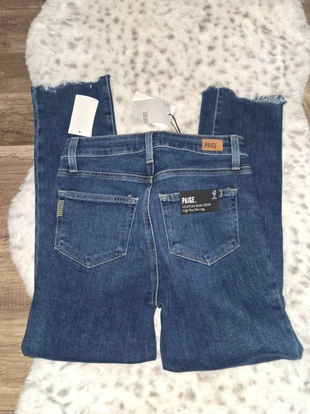 PAIGE Medium Blue High-Rise Cropped Slim Jeans with Frayed Hem
